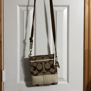 Coach Brown and Cream Signature Crossbody Bag
